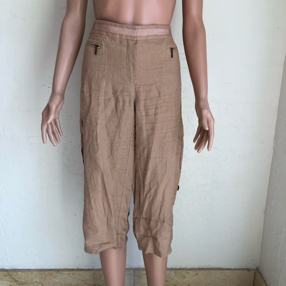 Lafayette 148 100% Linen Convertible Tan Capri Pants Women’s Size 8 Bohemian